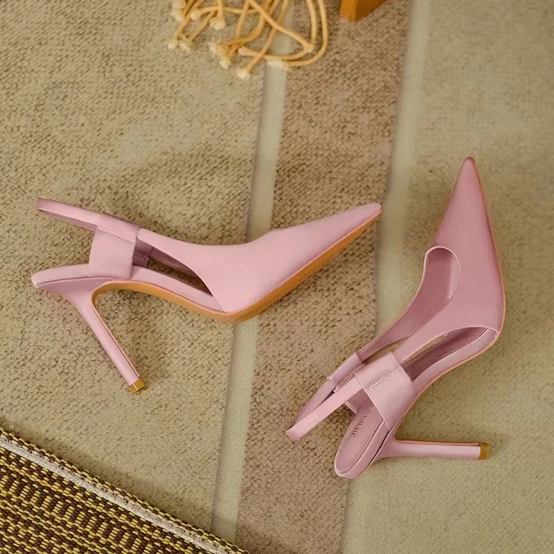 Elegant Slip Up Bounce Back Pump Sexy Dot Toe Stiletto Sandals Silk High Heels Womens Summer er Party Dress Shoes 240926