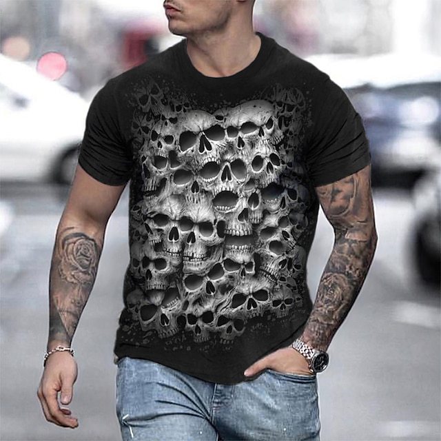 Men's 3D Printed Skull T-shirt Breathable Cotton | Spring/Summer 2024 Collection dh5727163