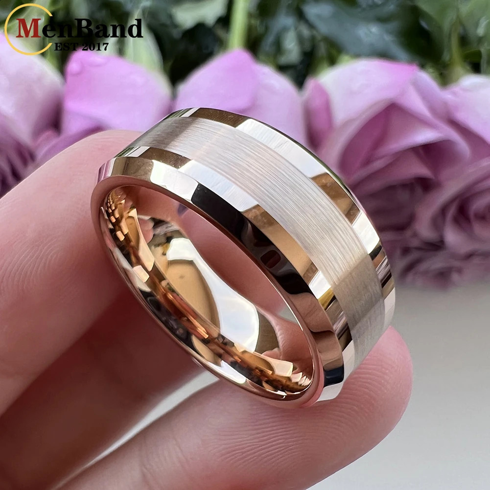 MenBand Gold 6MM 8MM with brushed finish and polished edges mens tungsten carbide wedding ring comfortable fit 240925