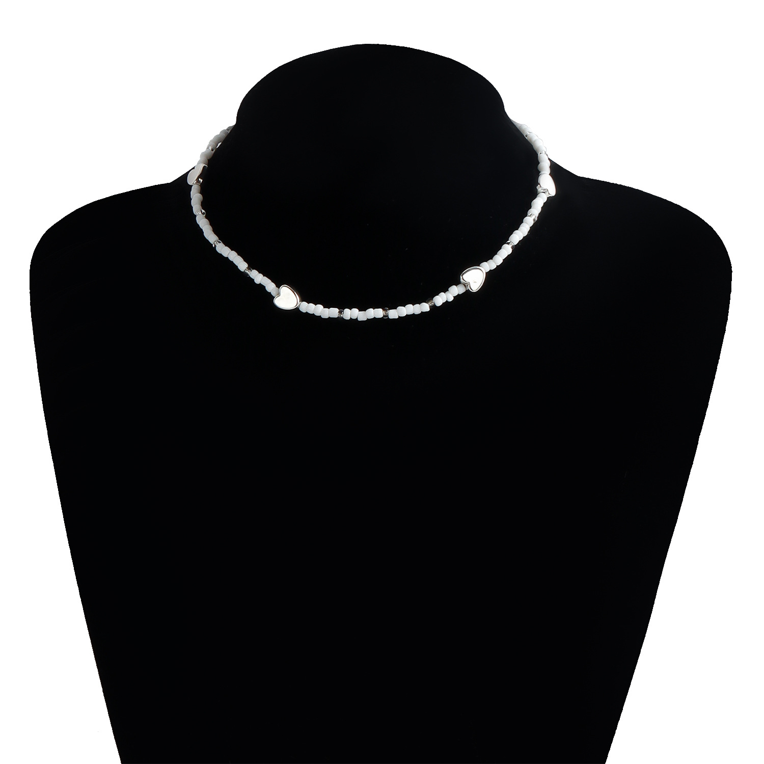 Creative European Bohemian White Bead Chain Necklace for Ladies Sweetheart Pendant Choker Heart Necklace For Women Y2K Jewelry Party Birthday Office T