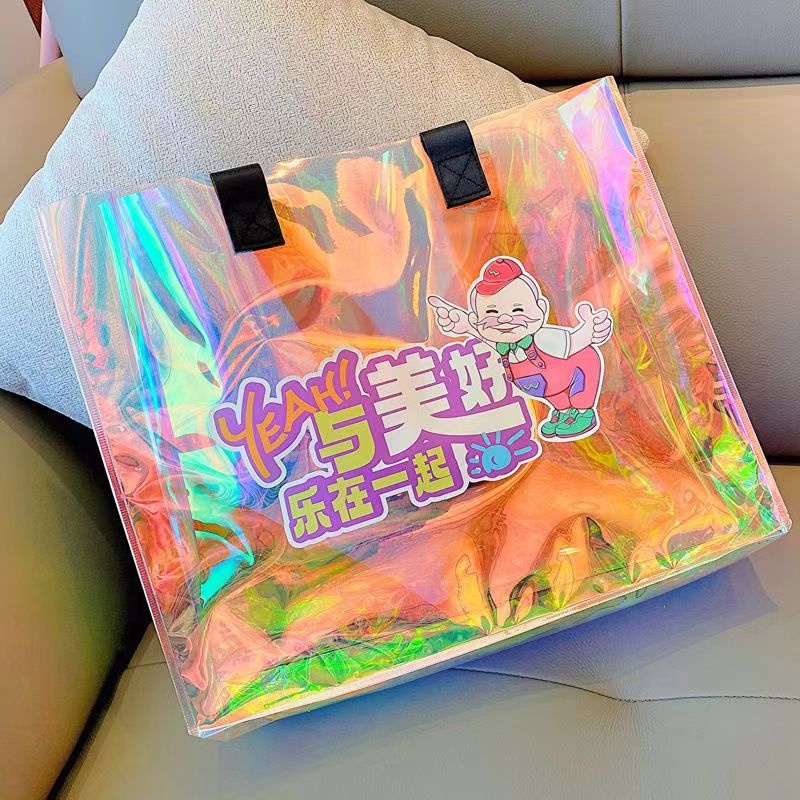 PVC Clear Laser Cut Handbags - Assorted Colors Ideal for Bulk Gift Wrapping and Packaging