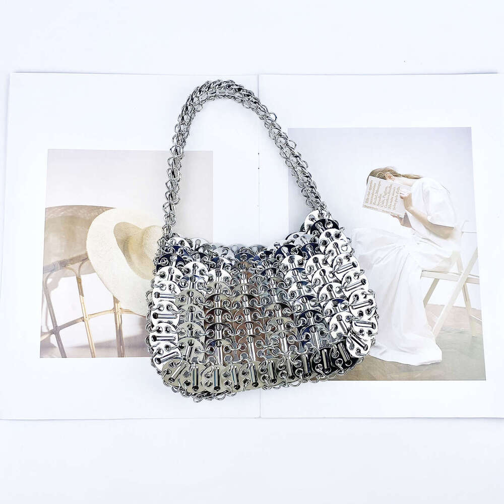 Metal Hand-woven Metallic Chainmail Shiny Shoulder 2024 Spray-painted Sequin Color Chain Hand-held Armpit Bag For Women