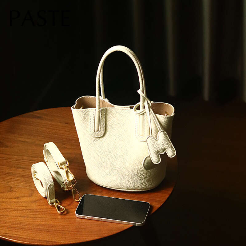 Small Fashion 2024 Trend Stylish Bucket Tote Sier Pink Color New Import Cow Leather Women Shoulder Bag 2 Straps Handbag