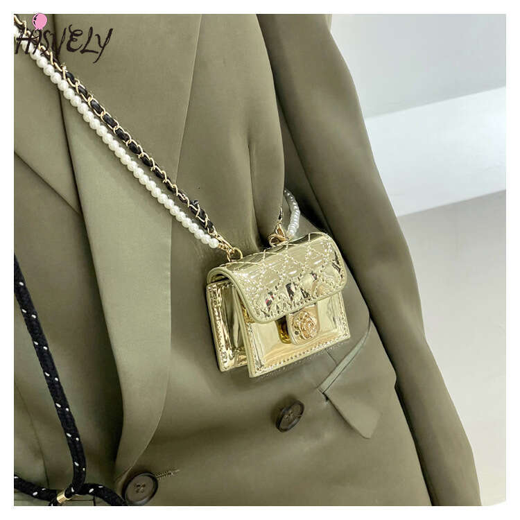 Leather Women Mini 2024 Bag Hanging Neck Camellia Bags Rhombus Earphone/Lipstick/Keys bag Pearls Chain Chest Waist Pack 4