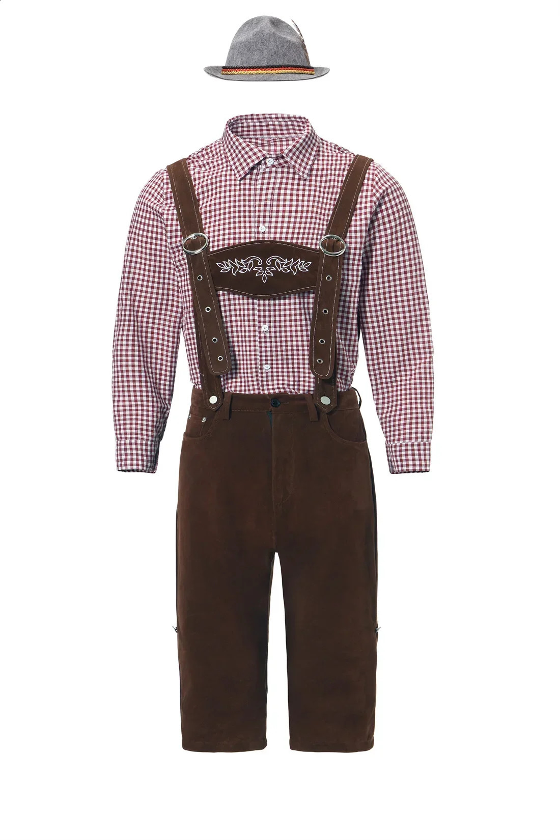 M-XXL Mens Bavarian Beer Festival Lederhosen Costume for Cosplay German Beer Festival Suspendars Rompers Shirt Hat Set 240927