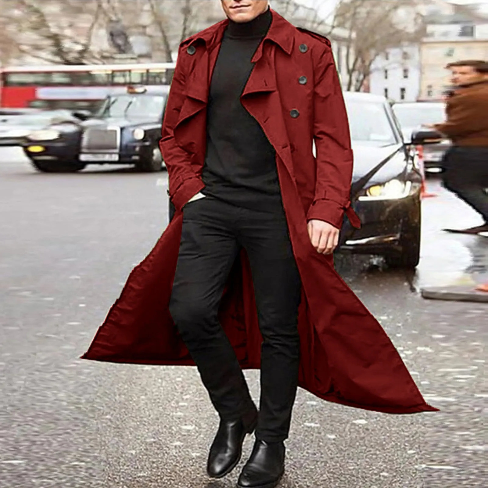 Mens Overcoat Autumn And Winter Fashion Handsome Long Trench Coat Double Breasted Coats Streetwear Party Belt Loose Jacket 241008