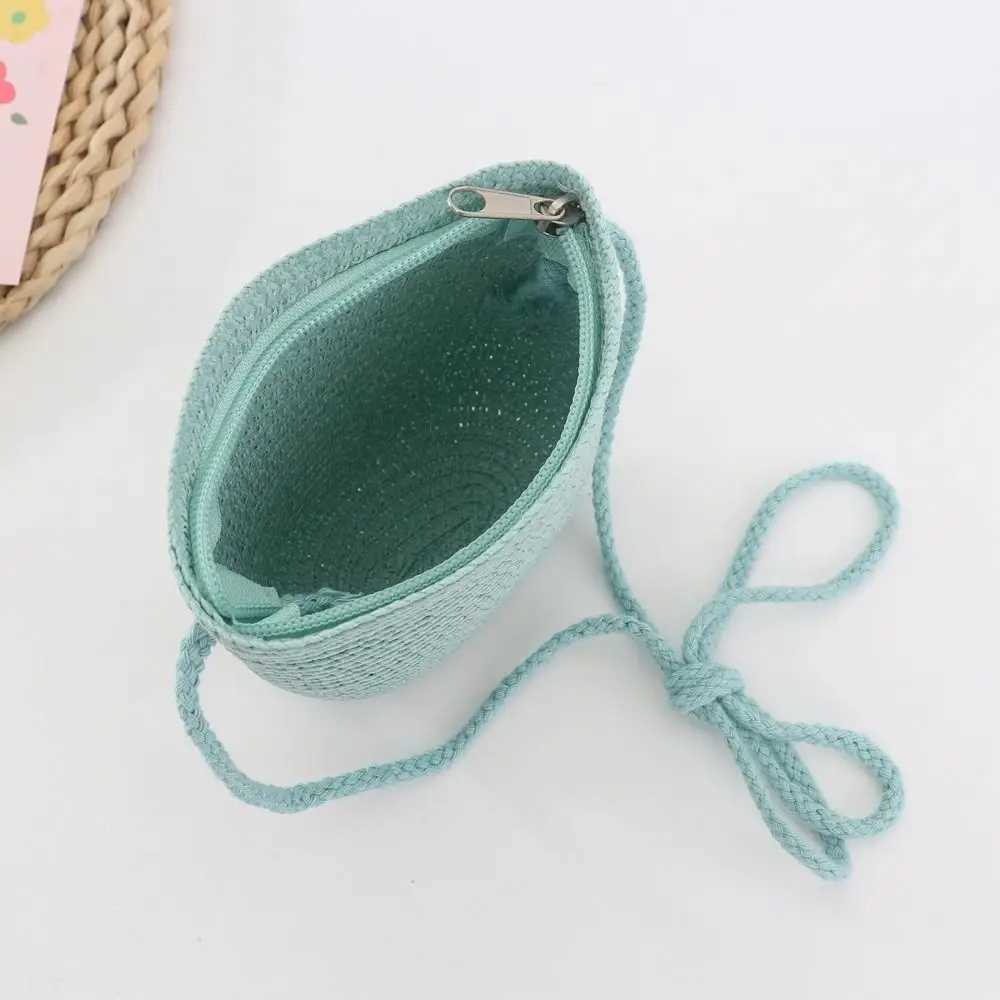 New Summer Children Girls Shoulder Bag Creative Pure Color Straw Messenger Bag Kids Coin Purse Cute Princess Mini Handbag LX241104