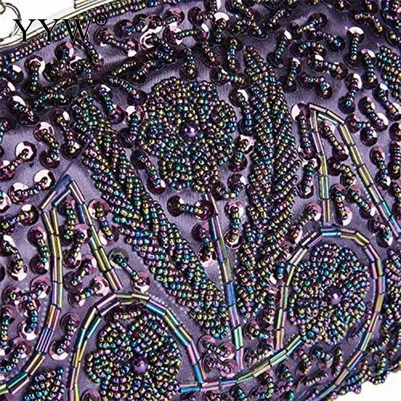 Crystal Beaded Evening Party Clutch Handbag Women Floral Printing Soft Tote Bags Metal Top Handle Wedding Brides Messenger Purse 240926