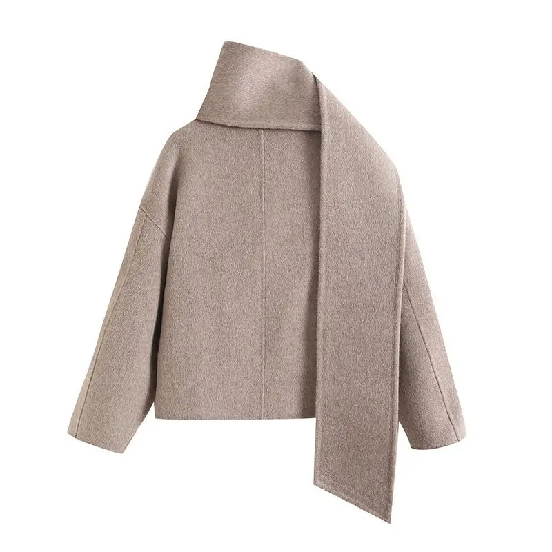 Ee Scarf Short Overcoat 2023 Autumn Winter New Fashion Simple Warm Commute Top Women's Elegant Style