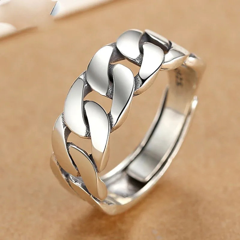 BFCLUB 925 Sterling Silver Rings For Women Men Fine Jewelry Finger Adjustable Open Vintage Chain Ring For Party Birthday Gift 240924