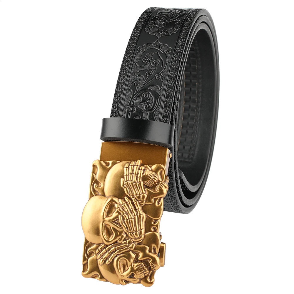 Skeleton automatic buckle embossed belt for men 240929