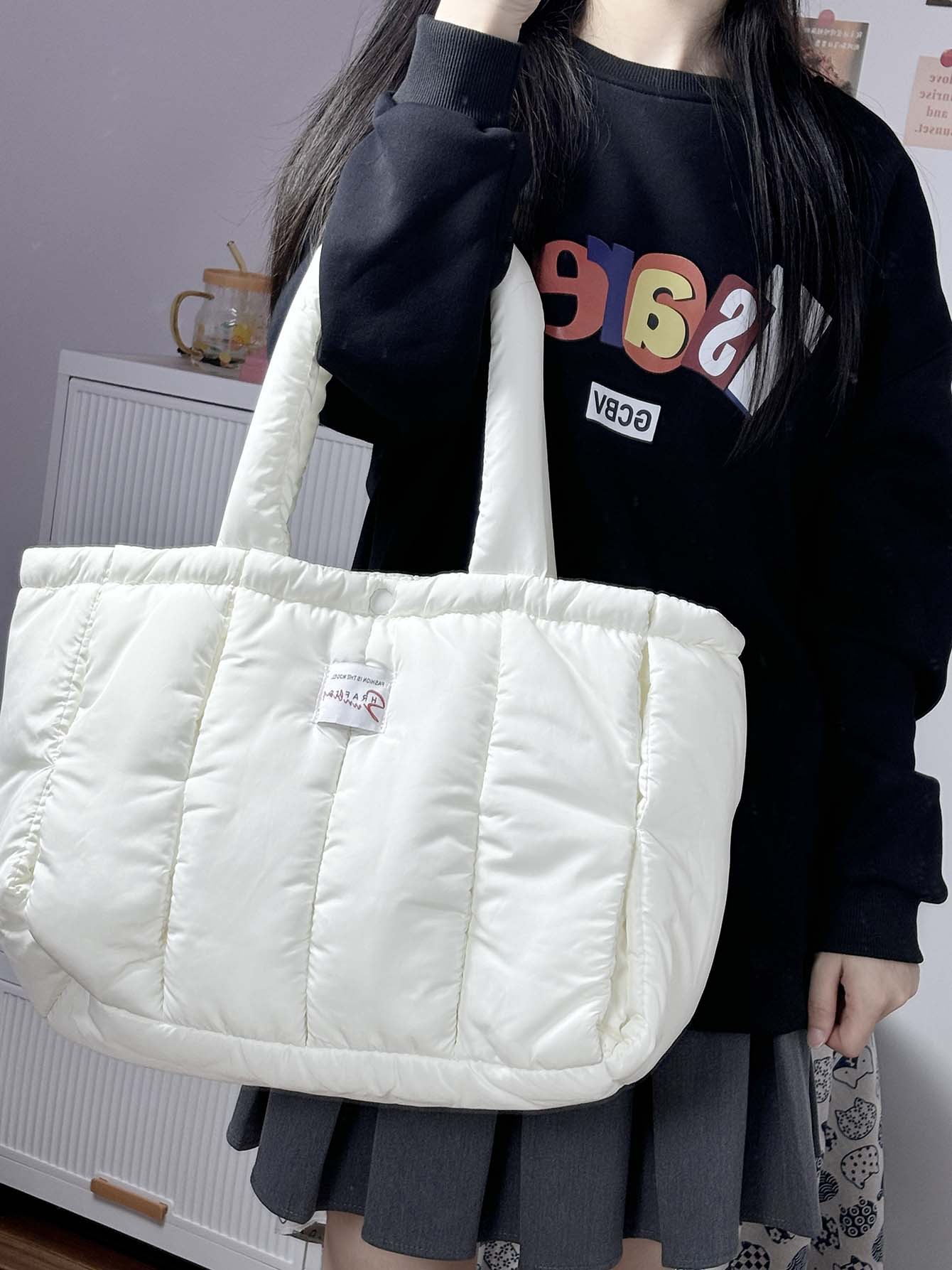 Autumn and winter portable down bag Comfortable Tote bag Advanced cotton foldable large capacity one-shoulder computer bag