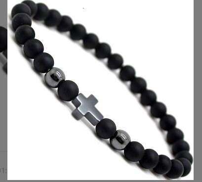 2024 Men's Pendant Black Hematite Cross Bracelet, 8mm Tiger Eye Stone Bracelet New Product