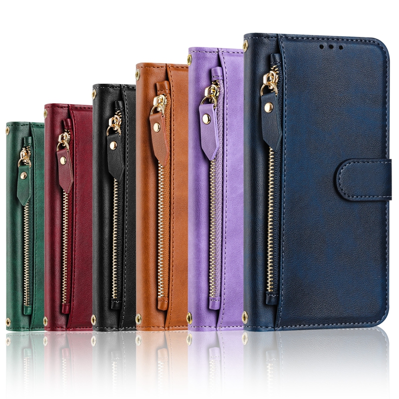 Multi-function 7 Card Slots PU Leather Wallet Cases For Iphone 17 Air 16 Plus 15 14 Pro Max 13 12 11 X XS XR Zipper Cash Coin Pocket Holder Flip Cover