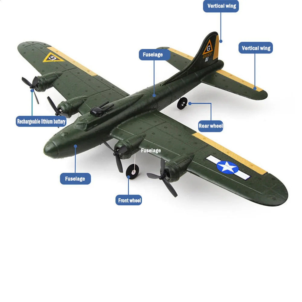 FX817 B17 RC Plane 2.4G 2CH Fixed Wing Remote Control Airplane EPP Foam RC Aircraft Fighter Kids Toys Gift for Children 240921