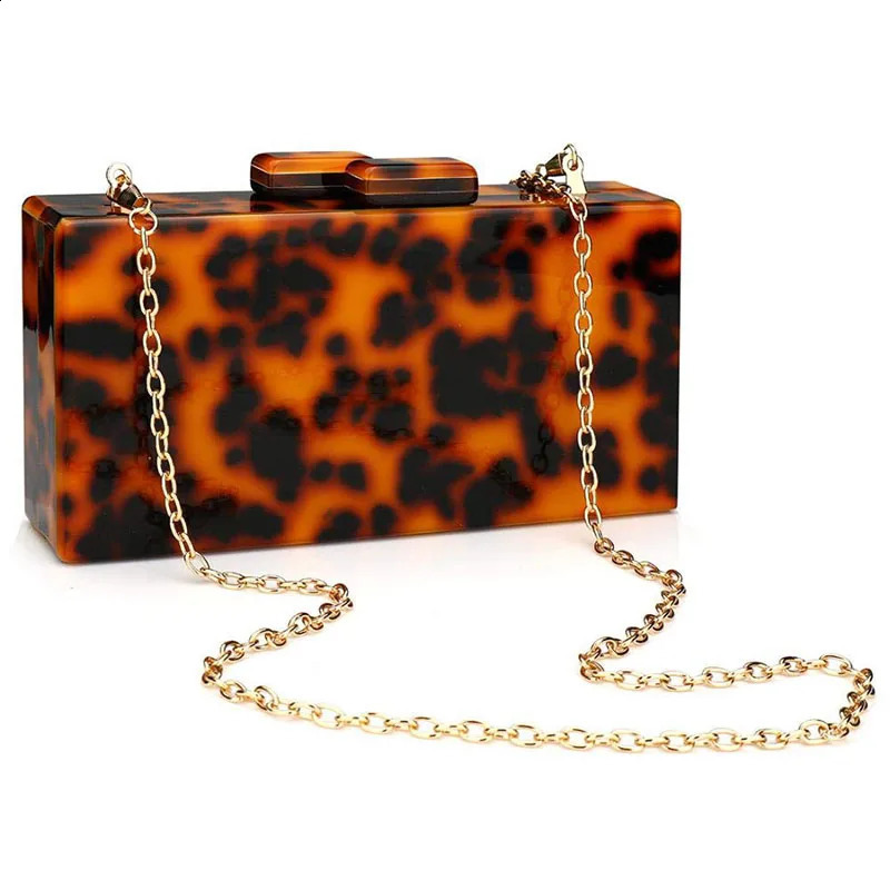 Acrylic Leopard Printing Handbag For Women Rectangular Summer Fashion er Perspex Trendy Crossbody Praty Evening Clutch Bag 240926