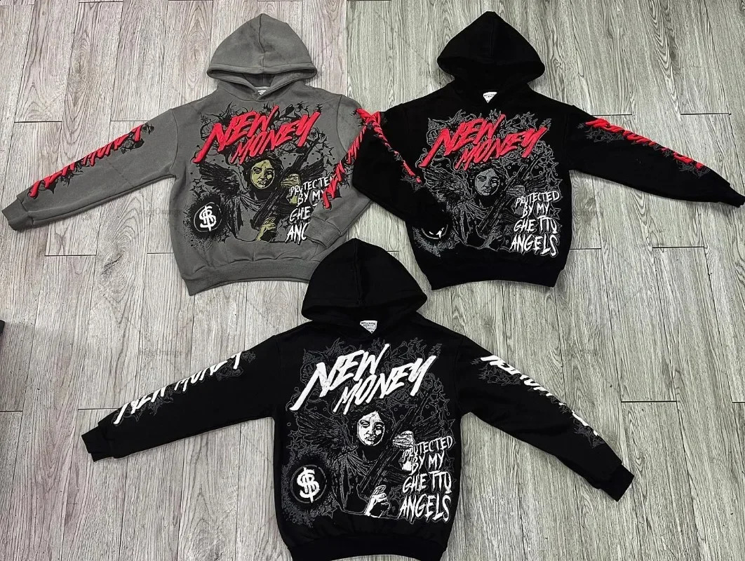 2024 Hoodie American Retro Dark Print Womens Fashion Harajuku Casual Loose Mens Gothic Style Oversized Black Angel Pullover 240919