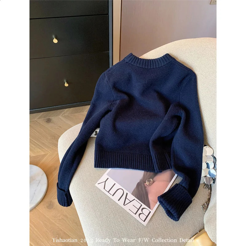Letters Embroidery Pullover Sweater SpringSummer Womens Round Neck Long Sleeve Knitted Jumper Casual n Top 240929