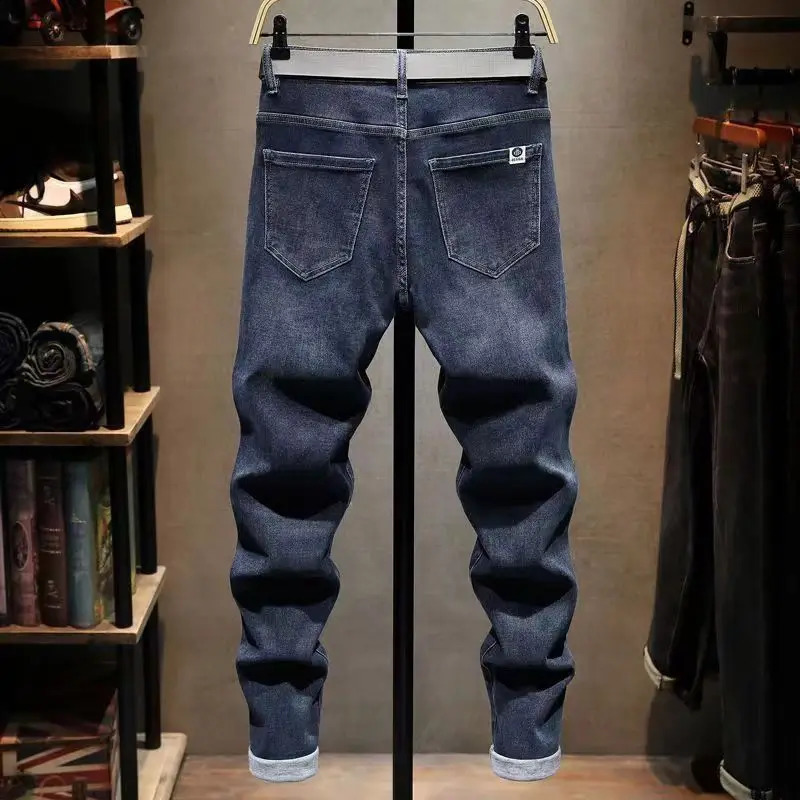 Mens denim casual spring autumn full set pants slim fit elastic tapered Trouser bottom trendy jeans Kpop w240925