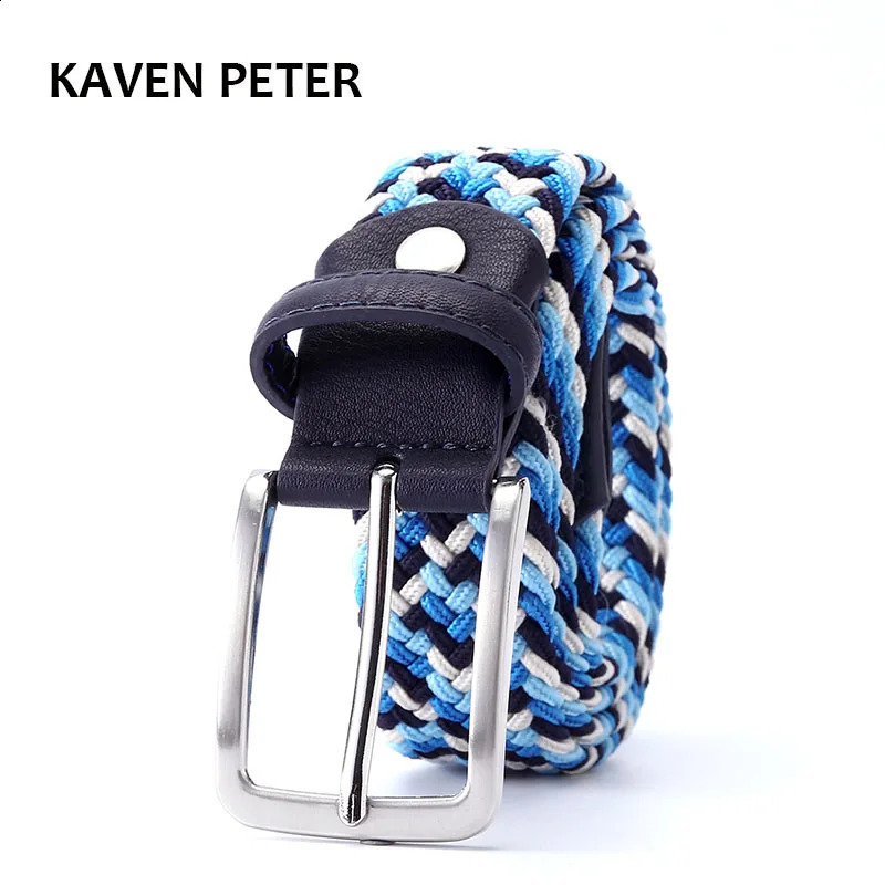 Italian ed mens leather woven elastic cross buckle casual golf belt with four colors mixed weaving 240929