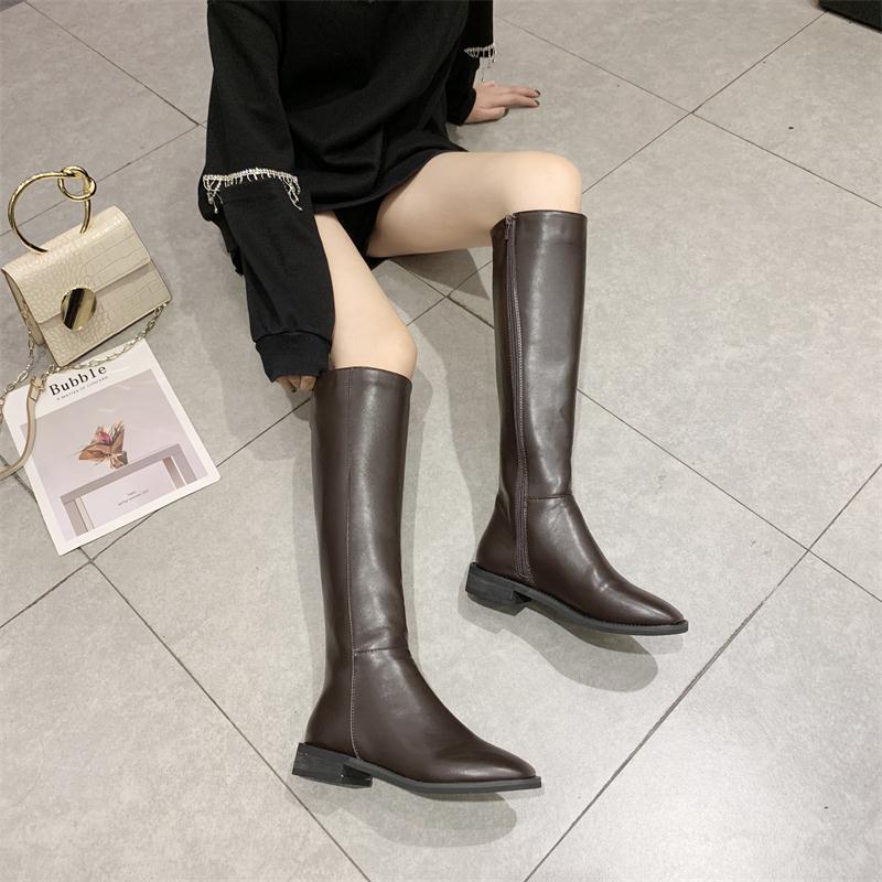 Women Boots Ankle Long Boot Autumn And Winter Black Brown Boots Women Fashion Round Toe Slip On Boots