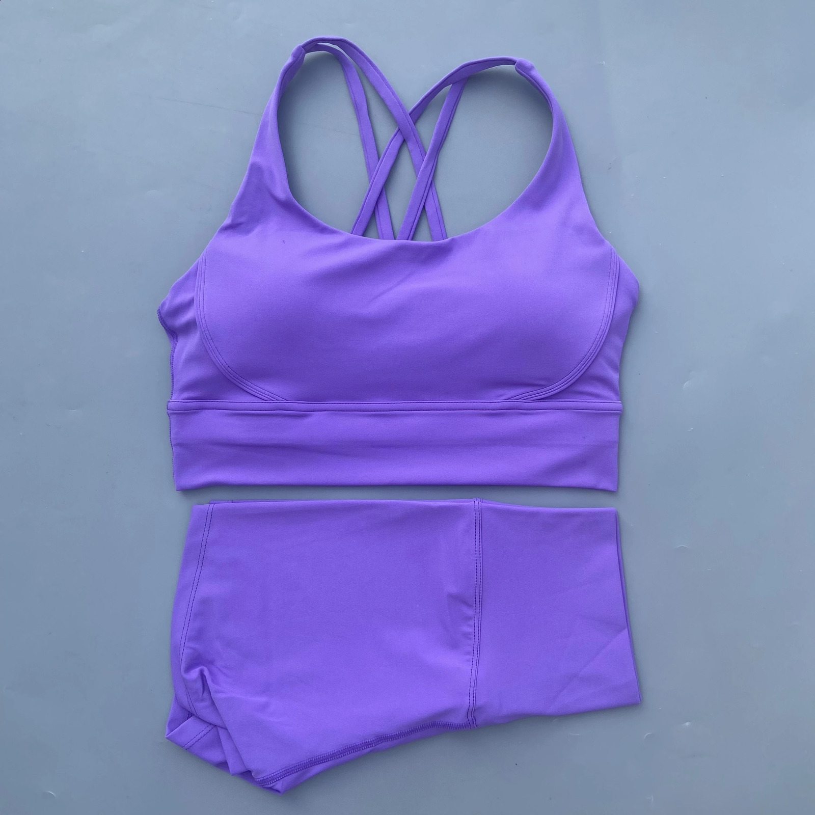 Solid color gym bicycle yoga set short legcross sports bra track and field suit womens comprehensive training jogging 240920