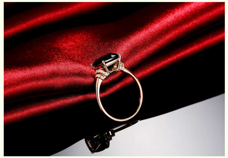 Natural Real Grandmother Green 14K Rose Ring Women Emerald Gemstone Topaz Jewelry Gold Rings