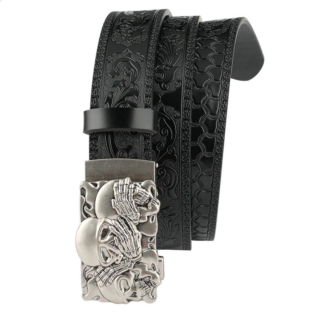 Skeleton automatic buckle embossed belt for men 240929