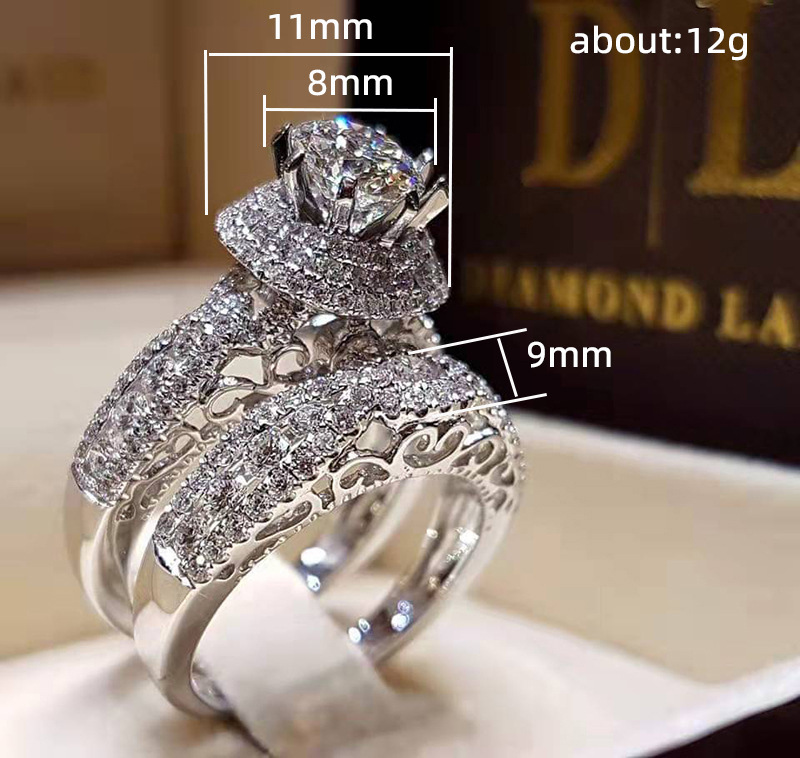 2pcs Engagement rings wedding rings diamond jewelry for women finger delicate jewelry accessory gift