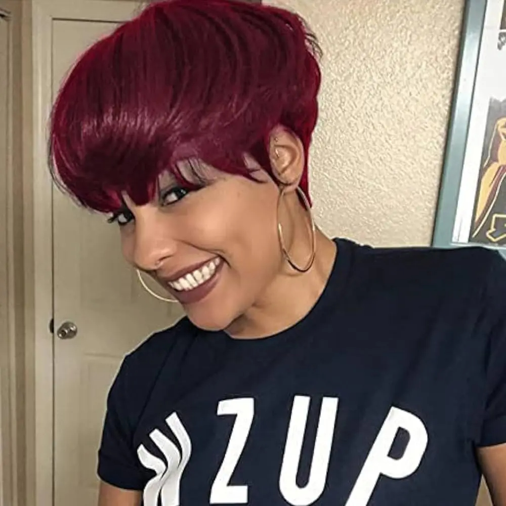 Human hair non-lace full Glueless Preplucked 100% Really Human Hair Wigs Black Colored Pixie Cut short Wig for African American Women Naturally Ready 