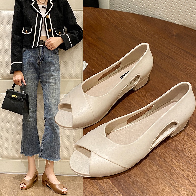 Summer Dress New Peep Office Work Shoes Medium Heels Pumps Open Toe Women Sandals Black atos Mujer