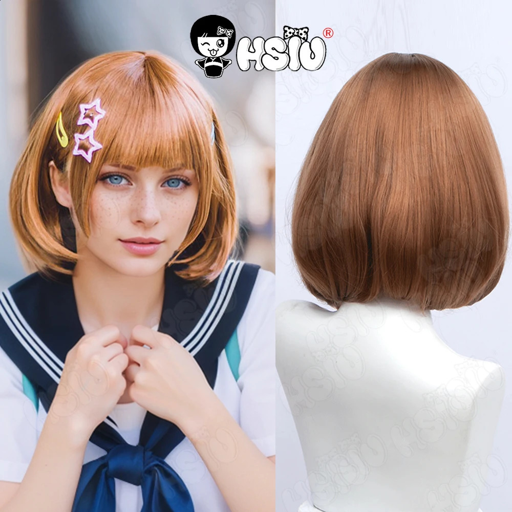 23 Color 35Cm Short HSIU Black White Purple Red Yellow High-Temperature Fiber Optic Synthetic Party Cosplay Wig 240913