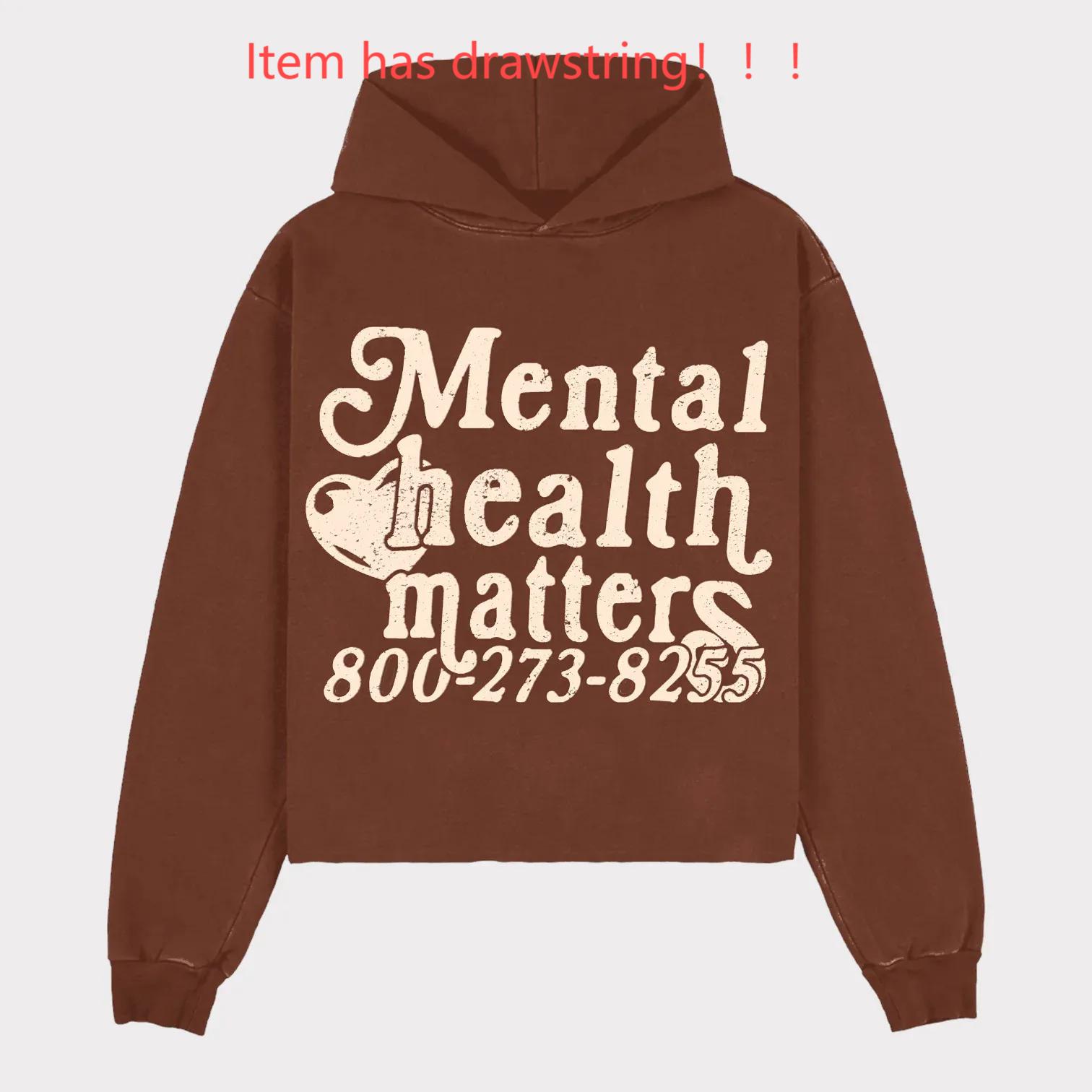 Men's Hoodies Retro Street Mental Health Matters Hoodie And Women's Long-sleeved Casual Loose Couple's Clothing Sweatshirts