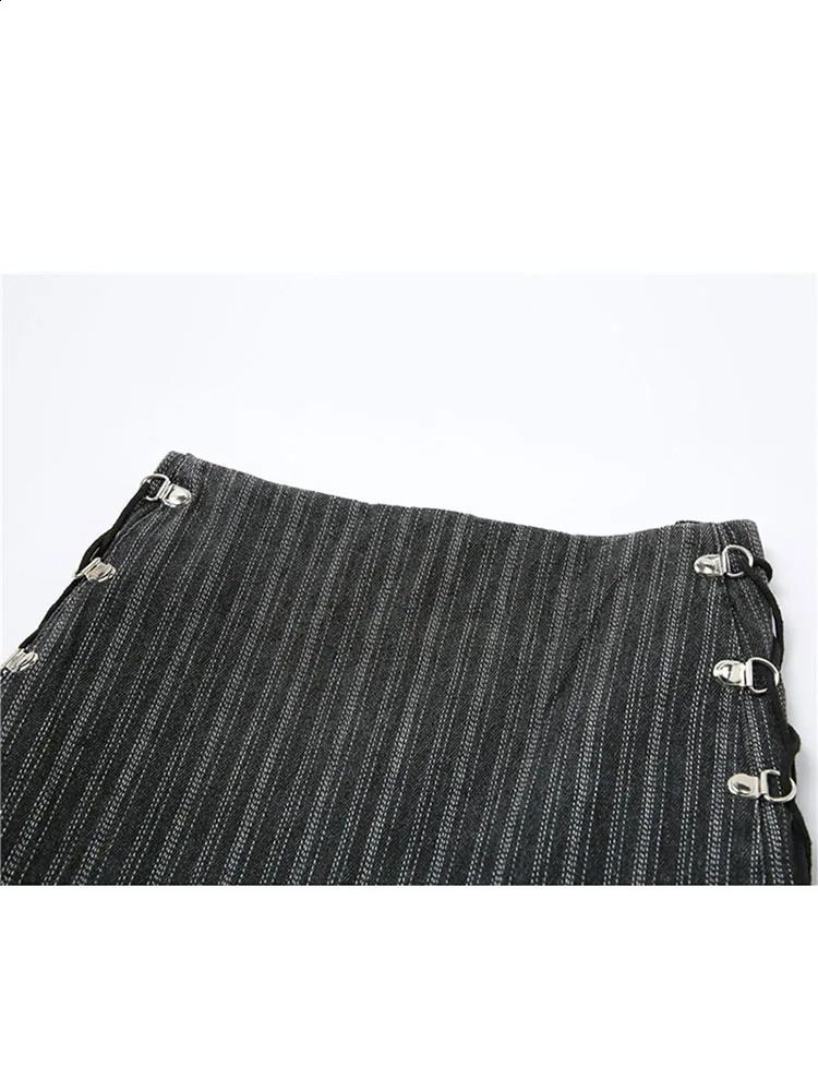 Y2k Pleated Skirt Women Sexy High Waist Grey Stripe Bandage Mini Skirts Summer A Line Skirt Vintage Harajuku Streetwar 240914