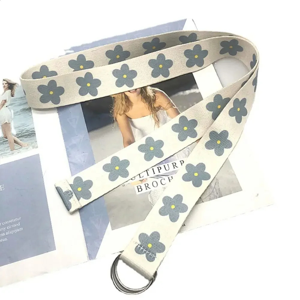 1 piece of blue canvas belt with double loop buckle Versatile nylon woven belt student fashion belt jeans belt 240929