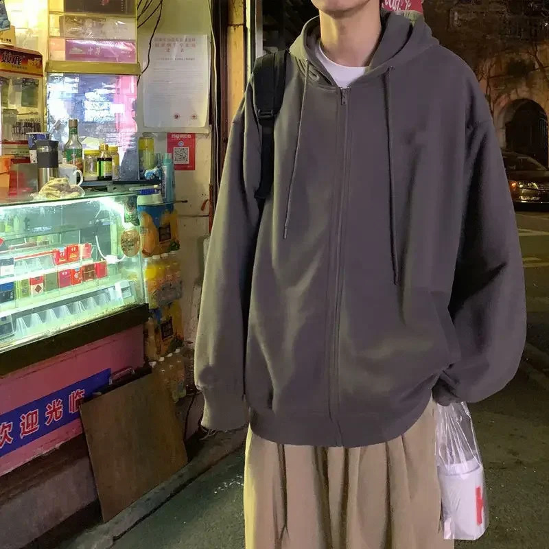 Mens Hoodie Solid Color Zipper Print Hoddie Y2k Mens Full Sudaderas Hombre Unisex Hoodie Jacket Korean Fashion Punk Sports 240927