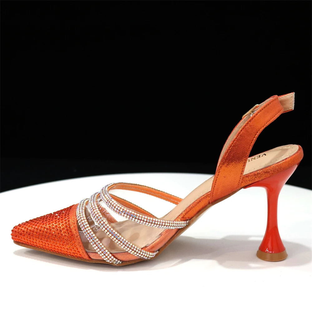 Chan Latest INS Style Orange Elegant High Heels Nigerian African Womens Shoes and Bag Set 240926