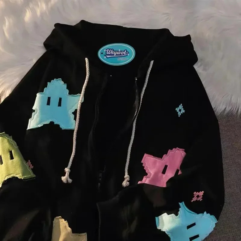Y2K oversized jacket mens personalized printed womens hoodie fashion punk Harajuku couple zipper hoodie top Kawaii clothing 240927