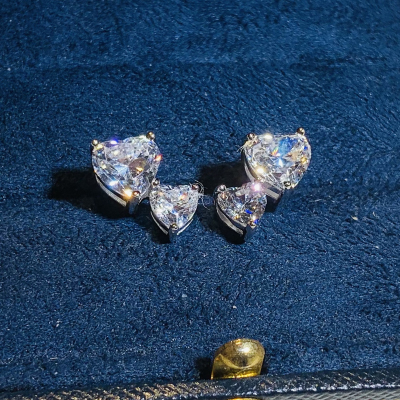 Double Heart Stud Earrings: 5A Cubic Zirconia Sterg Sier Jewelry for Women