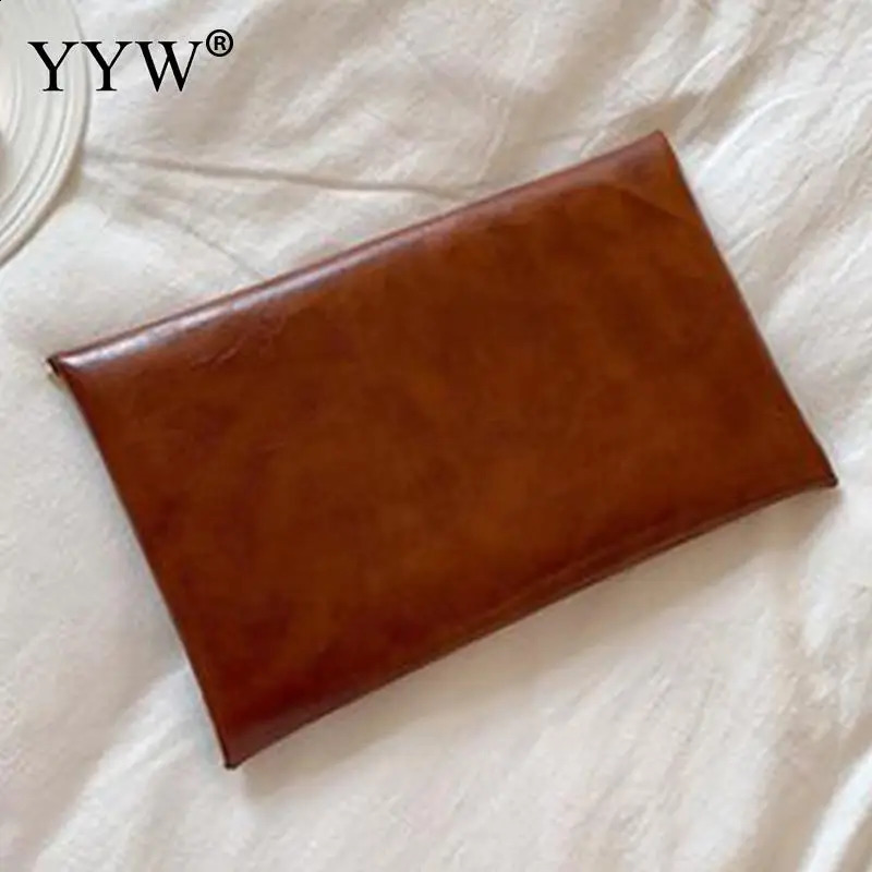 Black Brown PU Leather Envelope Clutch Handbag Women Wristlet Daily Clutch Bags Solid Color er Messenger Purse Phone Bag 240926