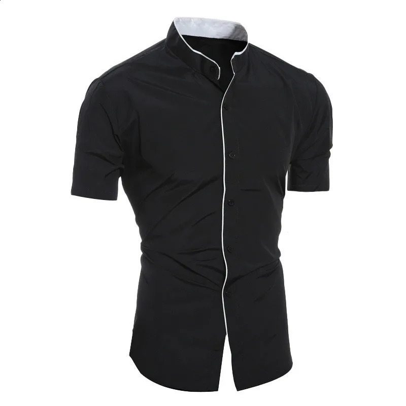 mens solid color casual commuting short sleeved shirt 240927