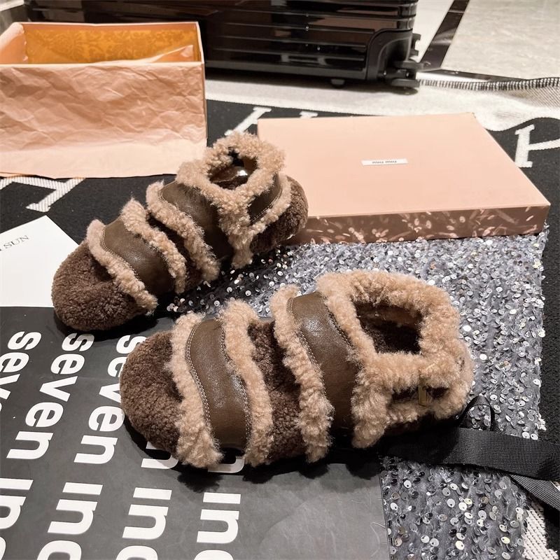 Small Niche Fairy Style Lamb Fur Thick Soled Single E Sandals, Flip Ps, Boken Shoes, Women's Shoes
