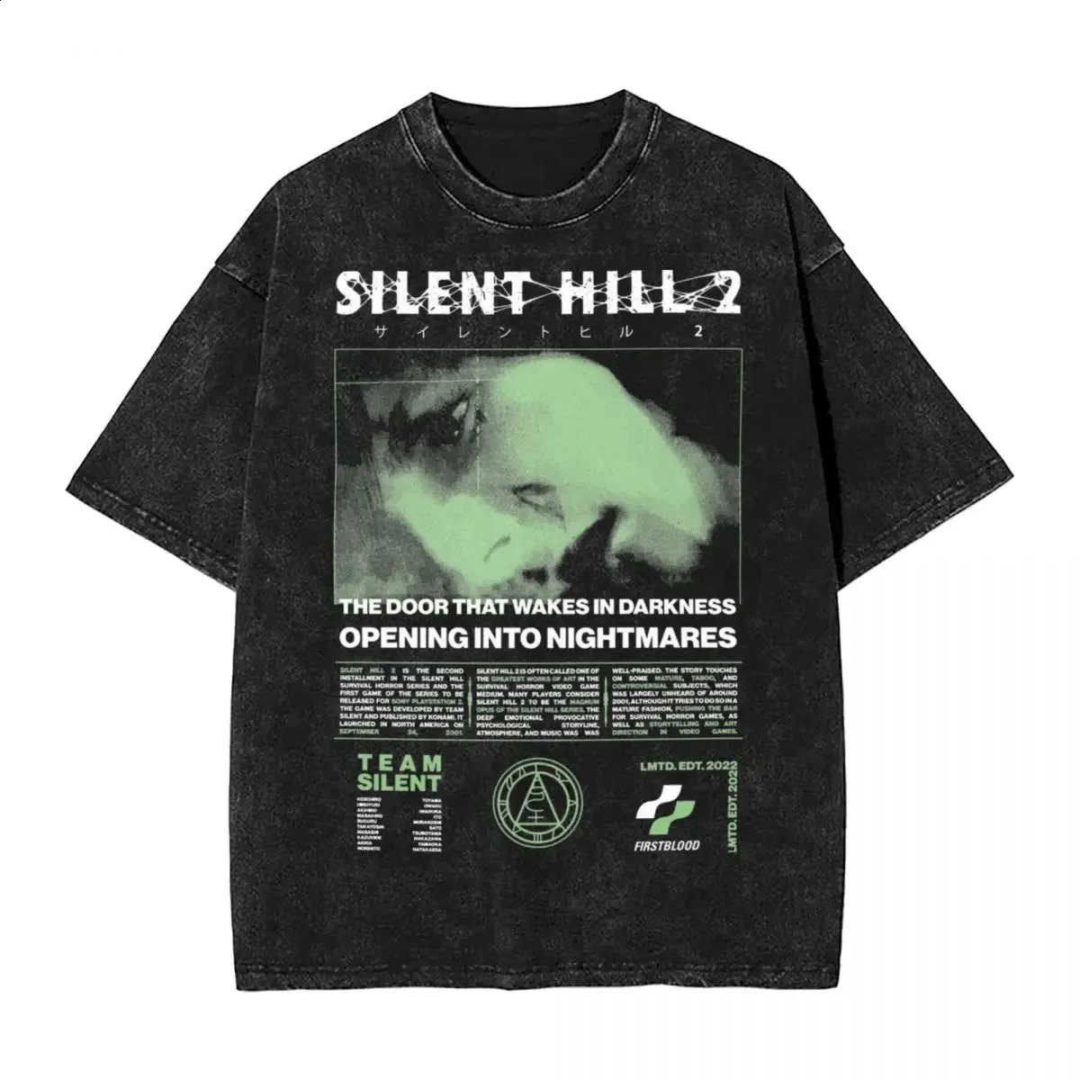 Silent Hill 2 Wash Tshirt Street Clothing Hip Hop Fashion Mens Top 100% Cotton Oversized Print 240929