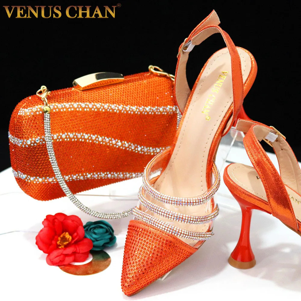 Chan Latest INS Style Orange Elegant High Heels Nigerian African Womens Shoes and Bag Set 240926
