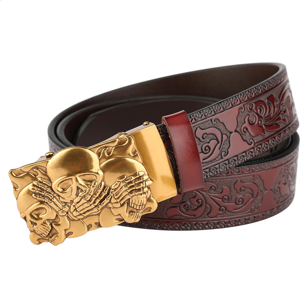 Skeleton automatic buckle embossed belt for men 240929