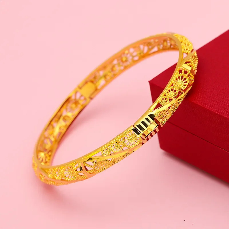 9999 pure gold four leaf clover bracelet 24k pure gold wide buckle suitable for womens holiday wedding jewelry 240929