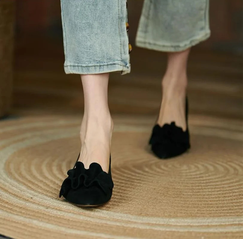 Black Normal Leather Casual Ladies Summer Footwear Shoes for Women 2024 Pointed Toe Low Heel Elegant Non Slip 39 High Quality A 240927