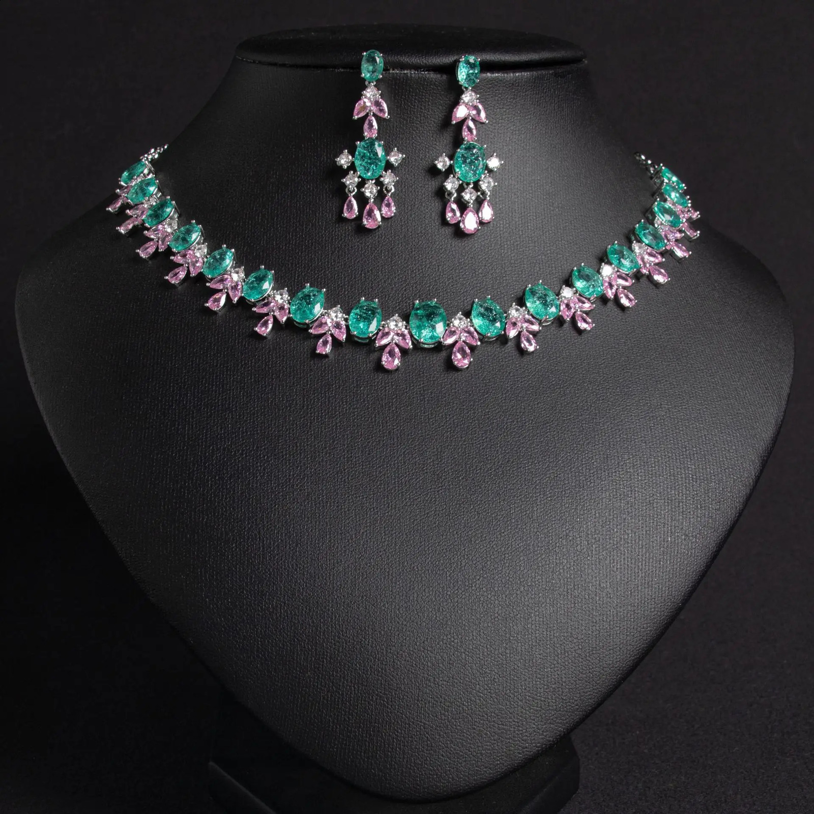 high-end zircon border chain edge womens earring necklace 2PCS set Dubai Saudi Arabia wedding banquet gift 240927
