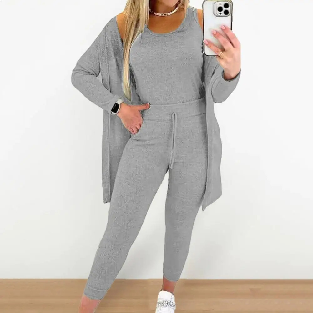 3 piecesset vest jacket pants set high elasticity waist ultrathin long sleeves medium length soft autumn and winter sportswear 240926