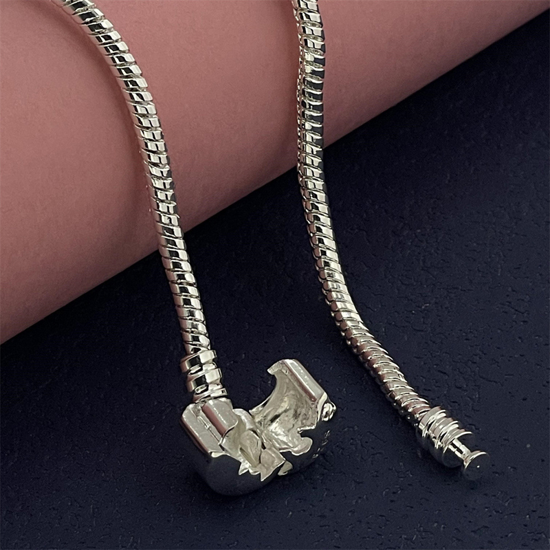 Classic Silver Plated Bracelets Women 3mm Snake Chain Charm Beads Bangle Bracelet Children Christmas Birthday Gifts B001
